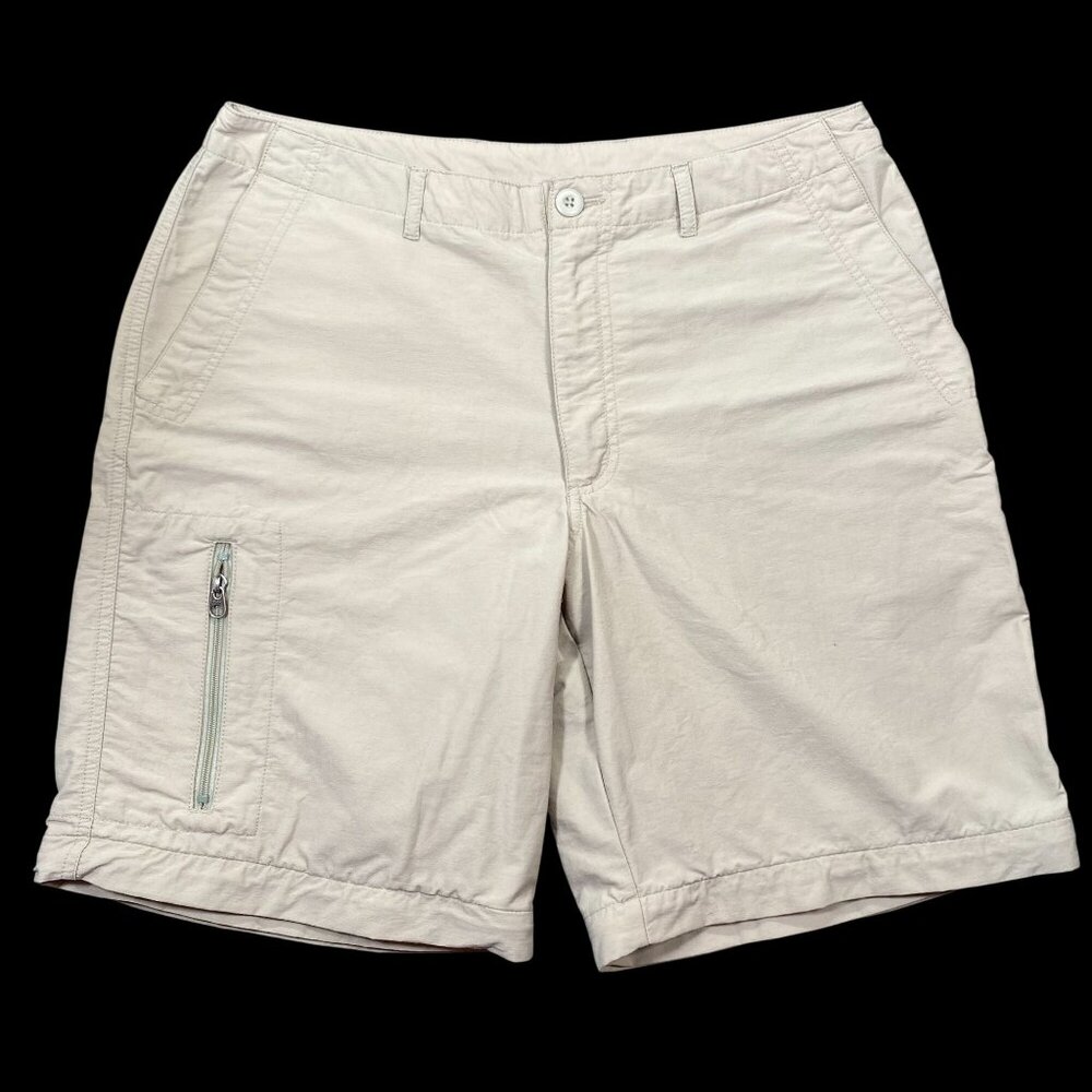 Patagonia Womens Khaki Cargo Nylon Utility Shorts Size 12 Hiking Zipper Pocket